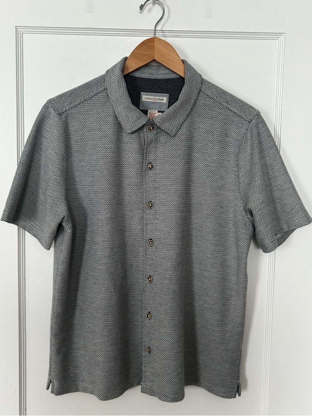 Carbon2Cobalt Mens Size M Short Sleeve Textured Knit Button Down Shirt - Picture 6 of 12